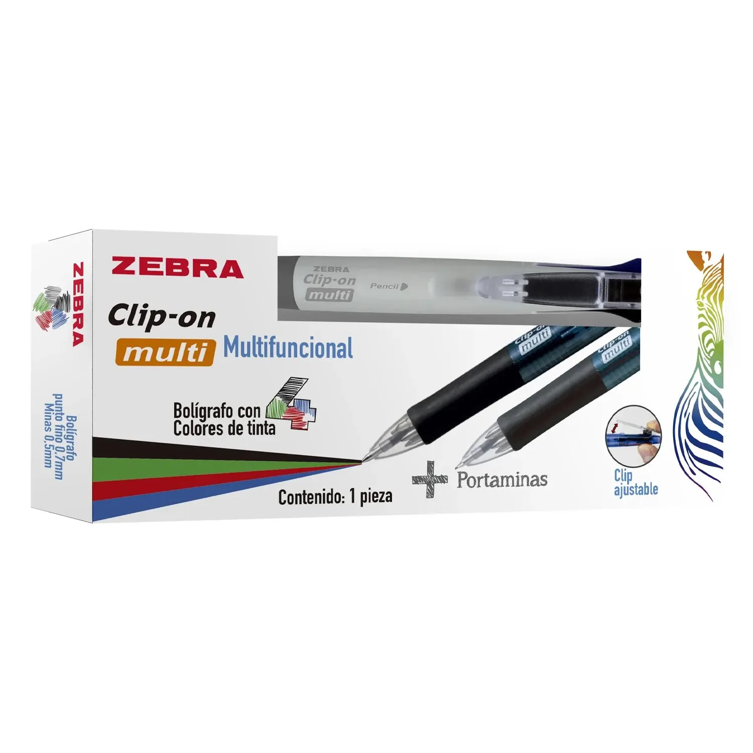 Bolígrafo Clip On Zebra 4 Colores y Portaminas Blanco