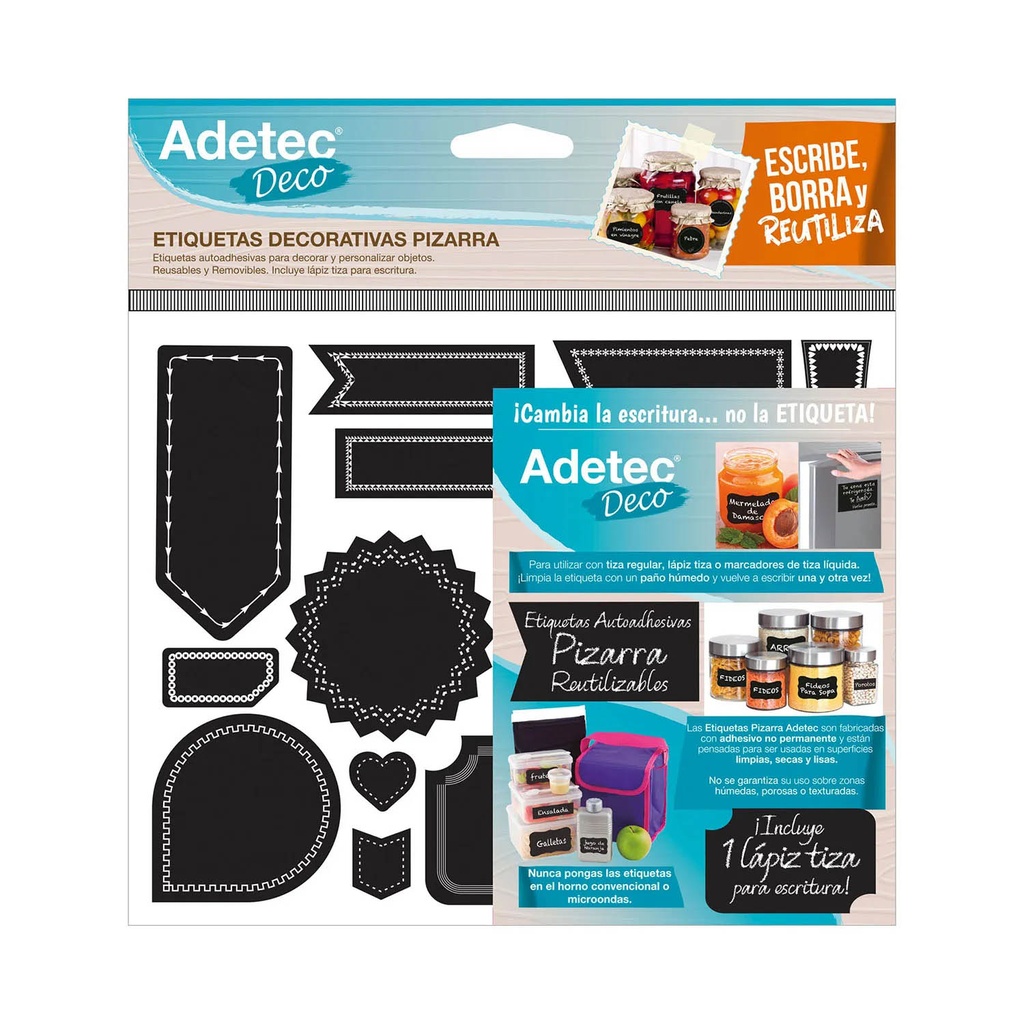 [5830] Etiqueta Decorativa Adetec Diseño Pizarra Tiza 16 ud