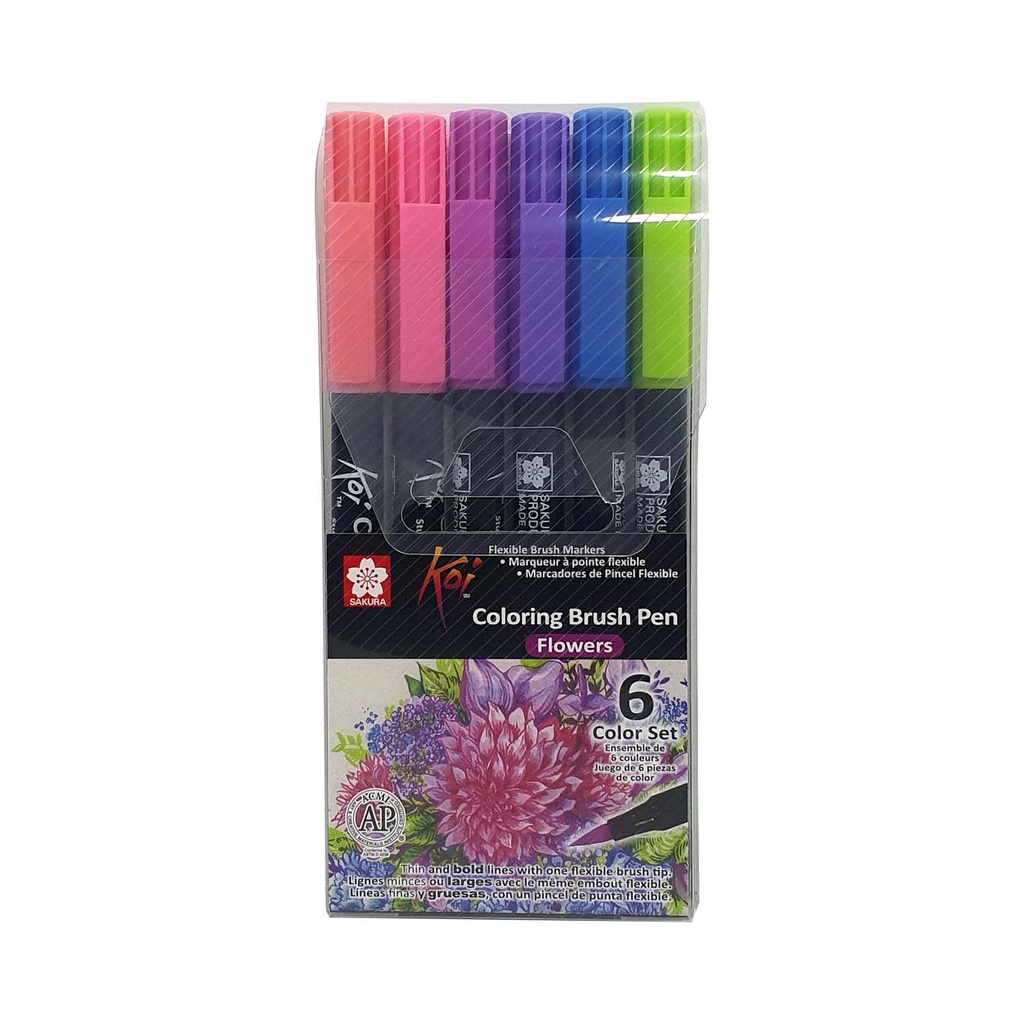 [XBR-6E] Set Plumones Acuarelables Sakura Koi Brush 6 Colores Flores