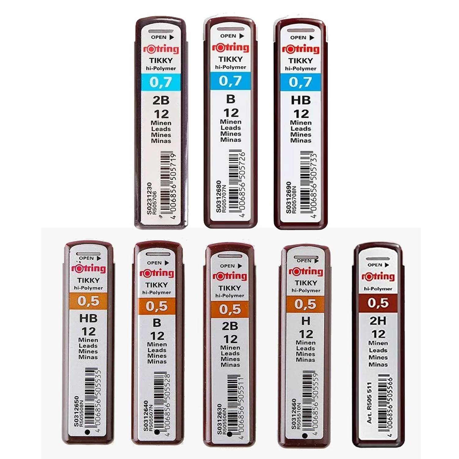 [S0231230] Minas Grafito Rotring Variados Grosores y Densidades (12u) (2B)